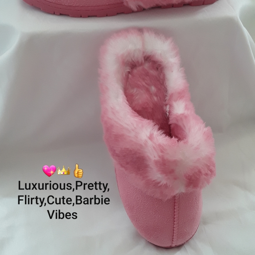 Pretty Pink Vegan Fur House Slippers